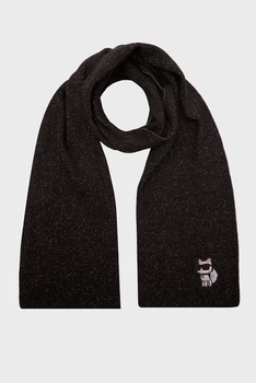 Жіночий чорний вовняний шарф K IKONIK 2.0 CHOUP LUR SCARF Karl Lagerfeld OS 236W3302