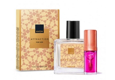 Набор 2-в-1 Avon Attraction для Нее: Парфюмерная вода Avon Attraction 30 мл + Масло для губ "Питание и цвет" оттенок Нежный цветок 7 мл