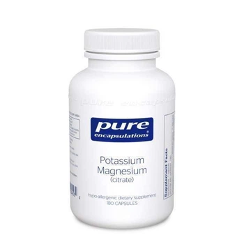 Калій та Магній (цитрат), Potassium Magnesium (citrate), Pure Encapsulations, підтримує здоров'я серця, м'язів, мінералізації кісток, нервів та кислотно-лужного балансу, 180 капсул (PES-00453)
