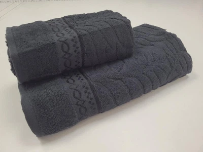 Набор 2 махровых полотенца для ванной LUX COTTON AKASYA, чорний 70*140см + 50*90см
