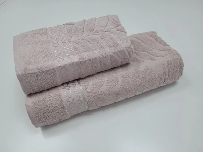 Набор 2 махровых полотенца для ванной LUX COTTON AKASYA, пудра 70*140см + 50*90см