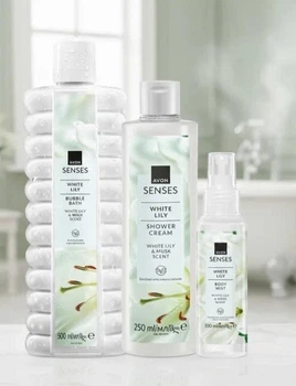 Набір "Біла лілія" - Avon Senses (b/foam/500ml + sh/gel/250ml + b/spray/100ml)