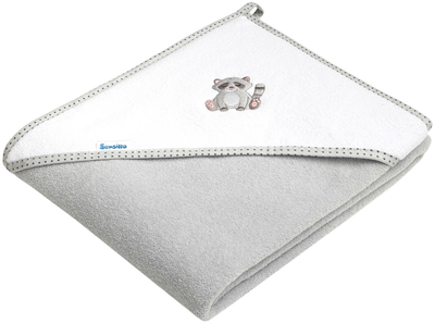 Рушник дитячий Sensillo Frotte з капюшоном з вишивкою єнота сірий 100×100 см (5908310389974)