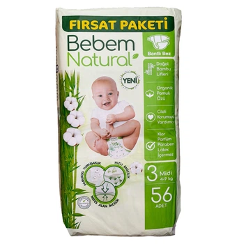 Подгузники Bebem Natural 3 Midi (4 – 9 кг), 56 шт
