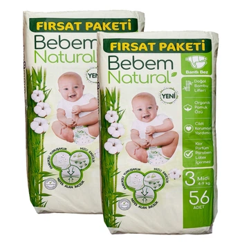 Подгузники Bebem Natural 3 Midi (4 – 9 кг), 112 шт