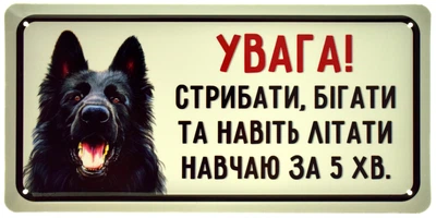 Металева табличка "Увага! Стрибати, Бігати Та Навіть Літати Навчаю За 5хв. (Вівчарка)" (ms-105080)