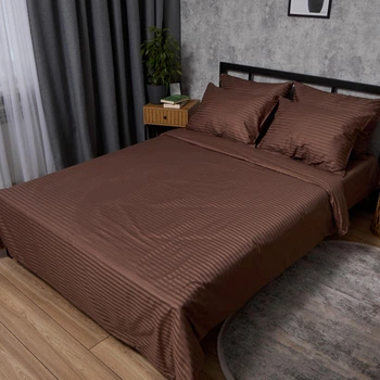 Комплект постільної білизни Moon&Star Satin Stripe Latte Brown двоспальний 175х210 наволочки 4х50х70 (MS-820012993)