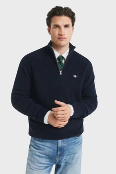 Чоловіча темно-синя кофта COTTON MERINO RIBBED HALF ZIP Gant M 8050265
