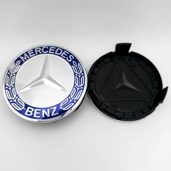 Колпачок заглушка ступицы колеса Mercedes Benz 75 мм тип 1 хром+синий