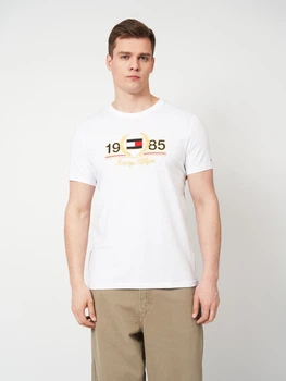 Футболка бавовняна довга чоловіча Tommy Hilfiger 11730 M Біла з вишивкою (smt2000000045269)