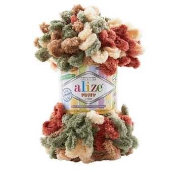 Пряжа для в'язання руками Alize Puffy Color фантазійна 100г цегляна кава №6039