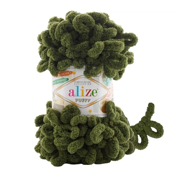 Пряжа фантазійна Alize Puffy 100г петельна Пуффі хакі №620