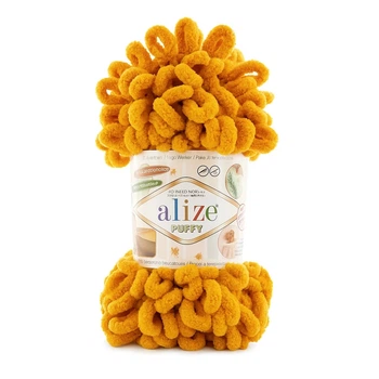 Пряжа фантазійна Alize Puffy 100г петельна Пуффі гаряче-жовта №14