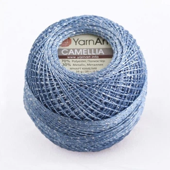 Пряжа з металевими блістерами YarnArt CAMELLIA для макраме в'язання рукоділля небо і срібло (№417)