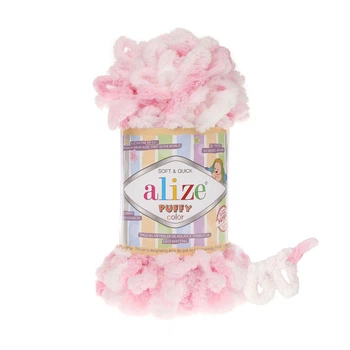 Пряжа для в'язання руками Alize Puffy Color фантазійна 100г біло-рожева №5863