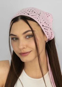 Ажурна в'язана косинка-бандана, Braxton, Світла-пудра 56-60 000043446