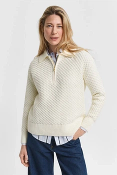 Жіноча біла кофта COTTON TEXTURE HALF ZIP Gant S 4805342