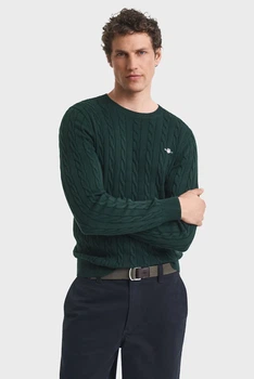 Чоловічий темно-зелений джемпер COTTON CABLE C-NECK Gant L 8050601
