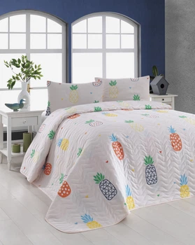 Покривало стьобане з наволочками Eponj Home - JokeAnanas krem крем 200x220
