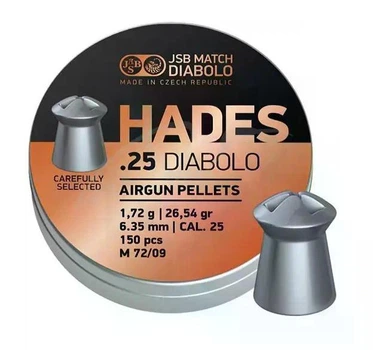 Кулі JSB Hades 6.35 мм (1.72 г) 150 шт, експансивні Hollow Point, для полювання та pest control