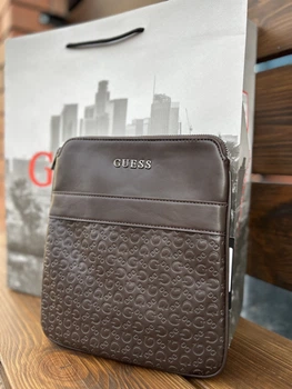 Сумка чоловіча Guess Milano месенджер крос-боді через плече коричнева з монограмним принтом