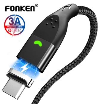 Магнитный кабель Fonken USB Type-C 3А поддержка быстрой зарядки FAST CHARGING 9V-2A/5V-3A передача данных длина 1000мм black