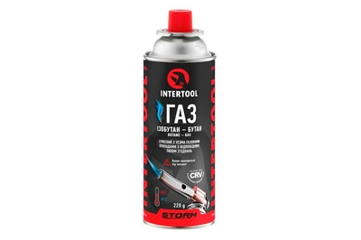 Газовый баллончик для туристических портативных газовых приборов Intertool 220г с системой CRV 4/28 GS-0022