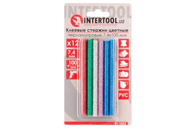 Клеевые стержни универсальные Intertool 7.4 x 100 мм цветные перламутровые (в упаковке 12 шт.)