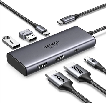 Док-станция USB-C UGREEN Revodok 206 6 в 1 с Dual HDMI 4K