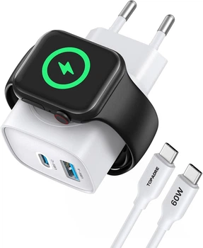 Зарядное устройство TOPADRE 3-в-1 20 Вт с разъемом USB-C и кабелем длиной 1 м для Apple Watch, быстрая зарядка PD 3.0