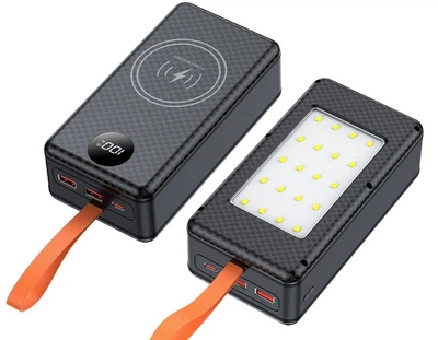 Корпус повербанка на 12 акумуляторів 21700 без пайки, 22.5W + 15W, з бездротовою зарядкою та LED-ліхтарем