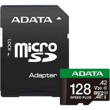 Карта памъяти microSDXC (UHS-1 U3) A-DATA SPEED PLUS 128Gb Class 10 V30 A2 (R-180Mb/s W160Mb/s) (adapter SD)