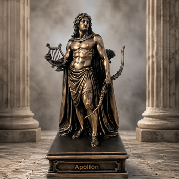 DKA-MT-Apollon-A01 Antique Bronze висота 24 вага 1513 УКРАЇНСЬКА ВЕРСІЯ Назва: Статуетка Аполлон бронзова антична — колекційна скульптура, 24 см Декоративна статуетка Аполлона в античному стилі Ця витончена декоративна статуетка зображає Аполлона