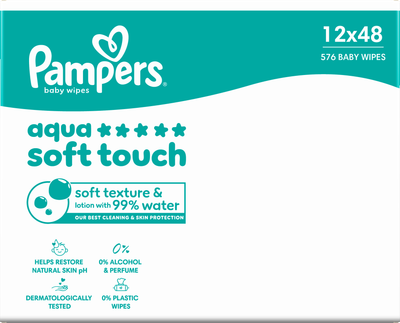 Набір вологих серветок Pampers Aqua Soft Touch 12 x 48 шт (8006530140225)
