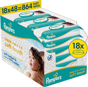 Набір вологих серветок Pampers Harmonie Aqua Soft Touch 18 x 48 шт (8006530139977)