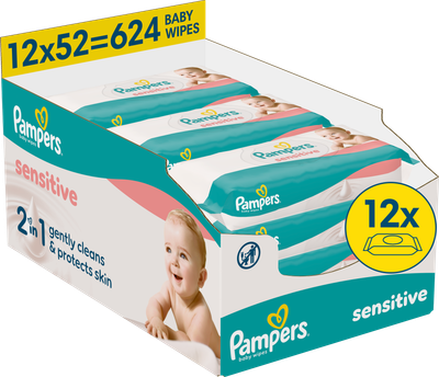 Набір вологих серветок Pampers Sensitive 12 х 52 шт (8006540523100)