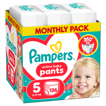 Підгузки-трусики Pampers Active Baby Pants Junior Розмір 5 (11-17 кг) 136 шт (8006530305679)
