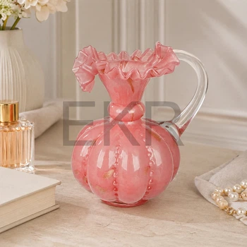 Скляна ваза ручної роботи з ручкою Roselle 15×21 см — пильно-рожевий (992-420)