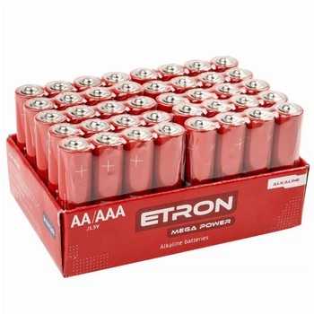 Набір батареек ETRON Alkaline AA (LR6) 12 шт + AAA (LR03) 8 шт — потужні лужні батарейки підвищеної ємності