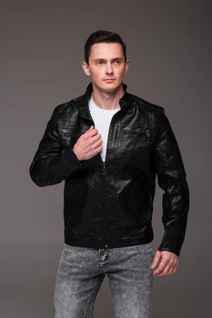 Куртка коротка чоловіча з екошкіри 54 чорна 5224532s4