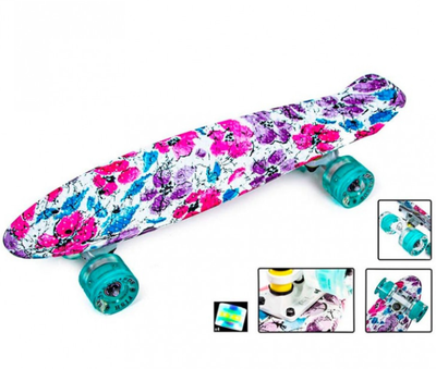 Пенни борд Fish Poppies со светящимися колесами, дека 57×15 см, ABEC-7, PU колеса 60 мм, до 85 кг