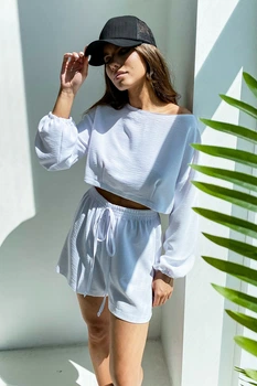 Жіночий літній костюм з котону вільного крою блуза та шорти Seventeen L-XL Білий (2000000166728)