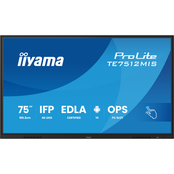 Інформаційний дисплей сенсорний 75" IIYAMA ProLite TE7512MIS-B4AG VA 4K UHD 400 кд/м² 6.5 мс Android 14 Black