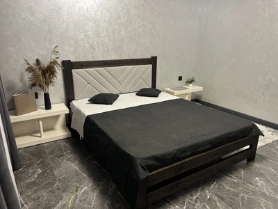 Ліжко деревʼянне 120*200 венге з м'яким ізголів'ям Тканина Номер5 (без шухляд)