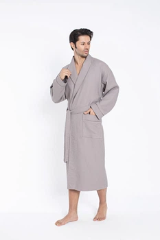 Чоловічий халат вафельний з поясом Nusa 22655, 2XL, Сіро-бежевий