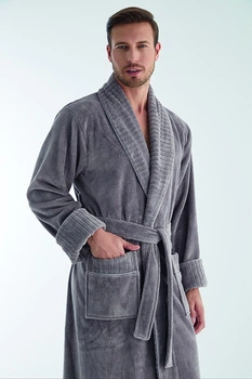 Халат мужской велюровий Nusa 1330, 4XL, Серо-бежевый