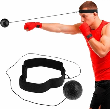 Тренажер мяч для бокса повязка на голову с мячиком Boxing Reflex Ball Черный