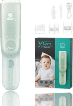 Машинка для стрижки детская VGR V 155 с вакуумным контейнером 3 скоростных режима водонепроницаемая керамические лезвия аккумуляторная