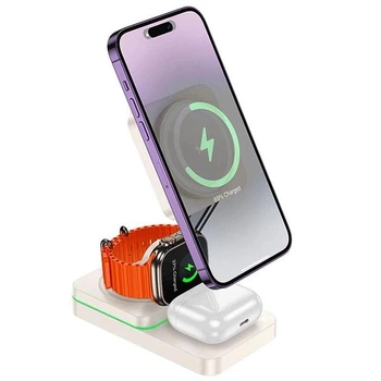 Зарядка Беспроводная станция Qi 3in1 Wireless Charger HOCO CQ10 | 22.5W, Watch/Airpods/Phone| Док станция White