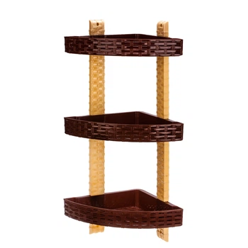 Полка угловая 3-ярусная для ванной комнаты R-Plastic Ротанг 12300/brown